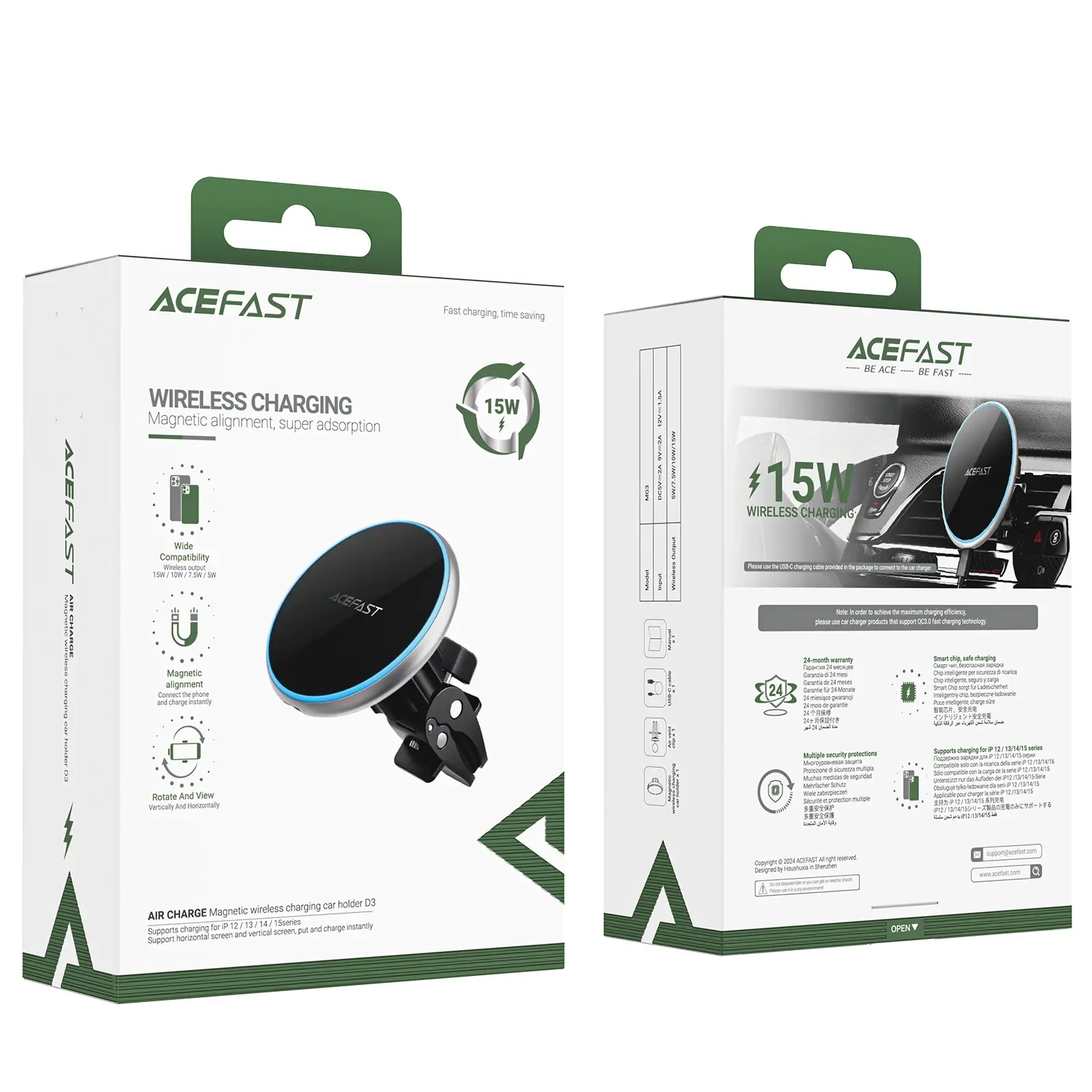 Acefast Βάση τηλεφώνου αυτοκινήτου Car phone holder - για αεραγωγό, ασύρματη μαγνητική φόρτιση - D3 - Ασημί - image 6