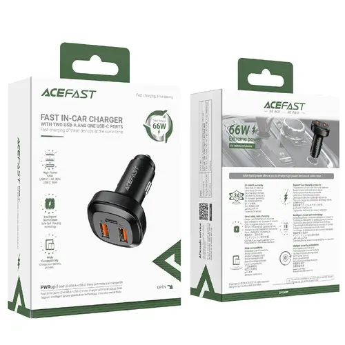 Acefast зарядно за кола Fast Charger Car PD3.0 66W - B9 - USB-C x 1, USB-A x 2, Black - image 6