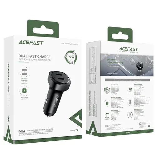 Acefast зарядно за кола Fast Charger Car PD3.0 72W - B2 - USB-C x 2, Black - image 5