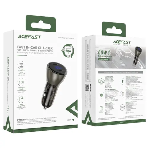 Acefast зарядно за кола Fast Charger Car PD3.0 60W - B10 - USB-C x 2, Metal, Black - image 5