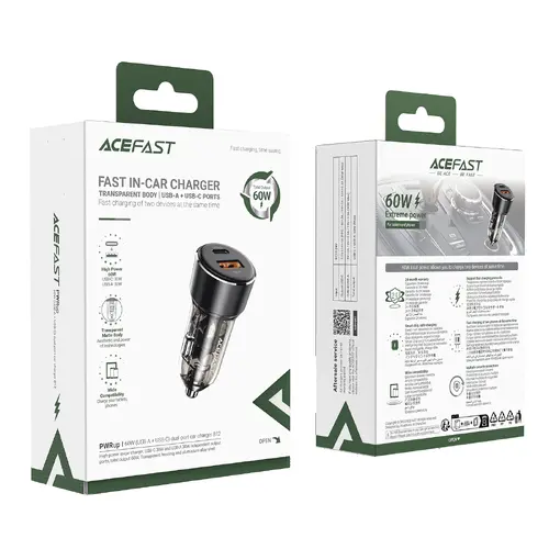 Acefast зарядно за кола Fast Charger Car PD3.0 60W - B12 - USB-C x 1, USB-A x 1, Black - image 5