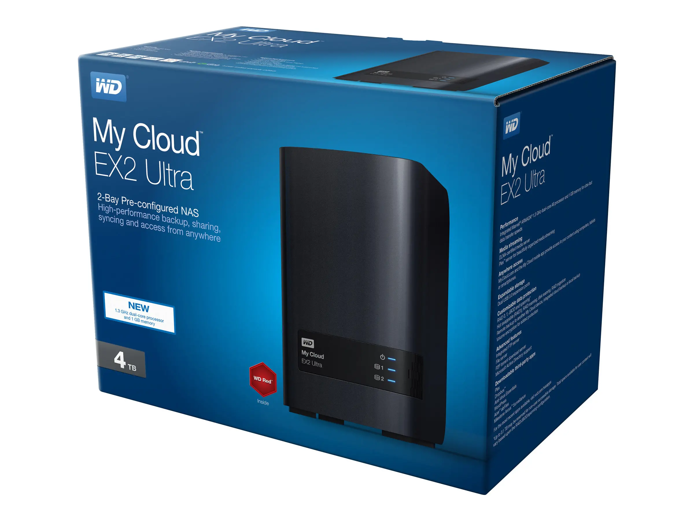 WD My Cloud EX2 Ultra NAS 4TB personal cloud stor. incl WD RED Drives 2-bay Dual Gigabit Ethernet 1.3GHz CPU DNLA RAID1 NAS RTL - image 1