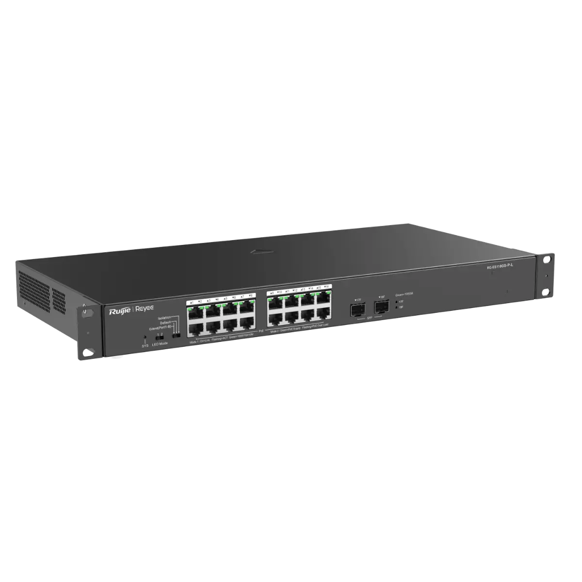 Комутатор Ruijie RG-ES118GS-P-L, 16x GbE PoE+, 2x SFP, 247W, неуправляем - image 2