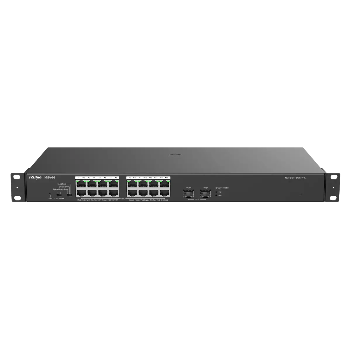 Комутатор Ruijie RG-ES118GS-P-L, 16x GbE PoE+, 2x SFP, 247W, неуправляем - image 4