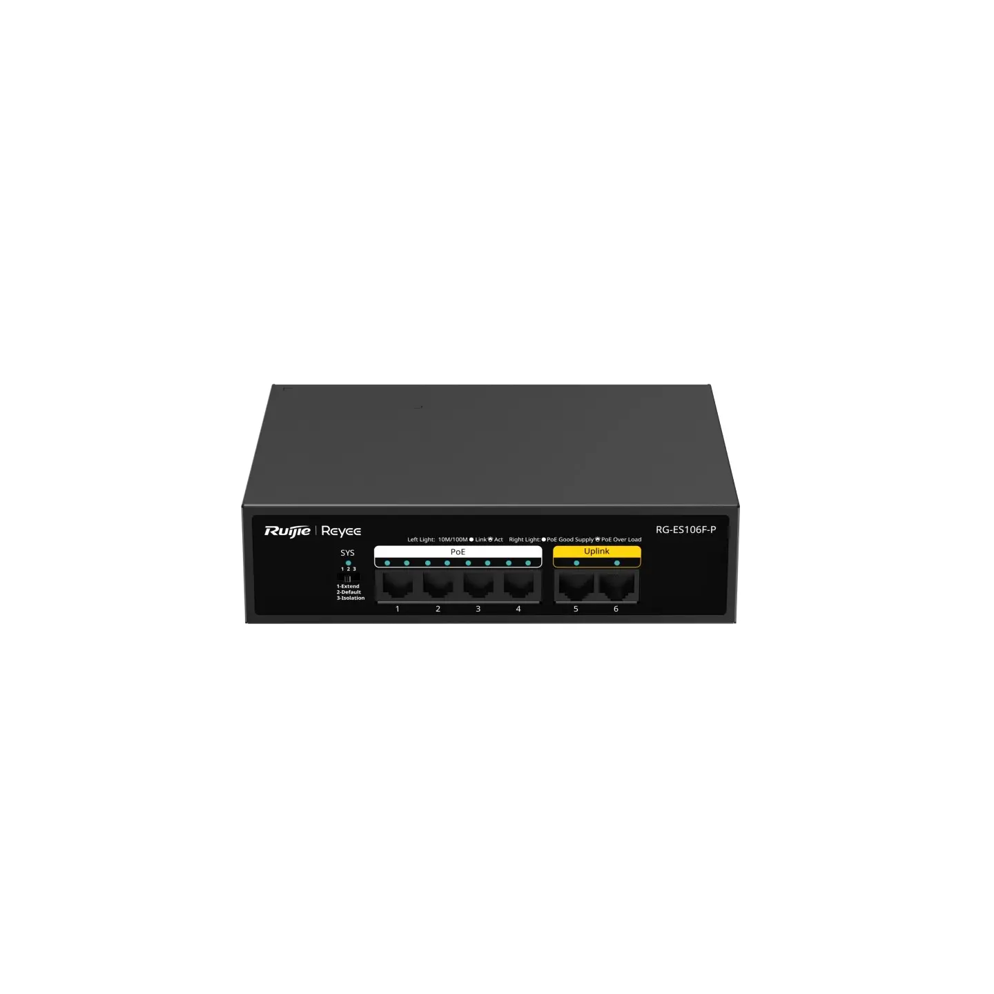 Switch Ruijie RG-ES106F-P, 6x10/100M, 4 x PoE+, 54W, negestionabil, de birou