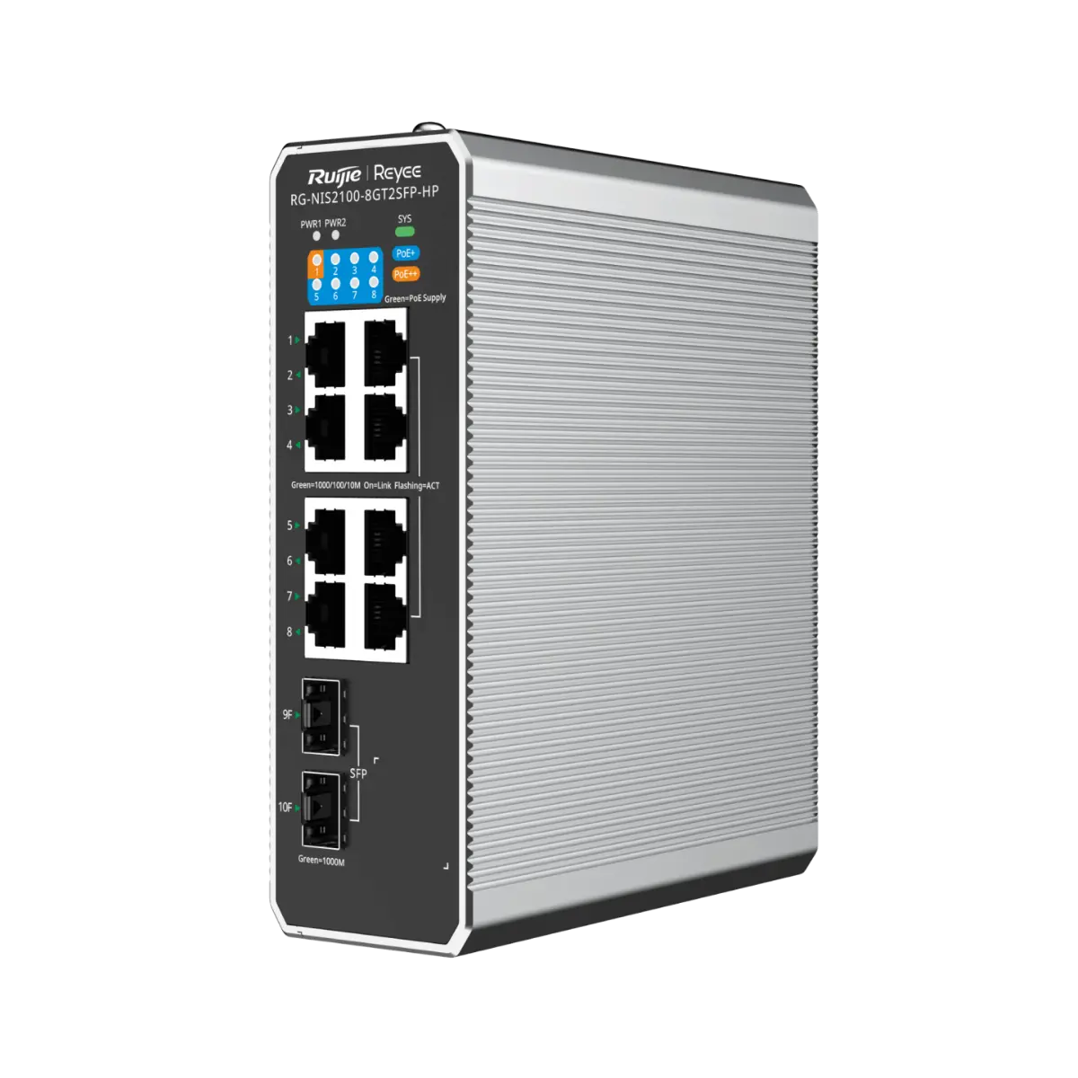 Комутатор Ruijie RG-NIS2100-8GT2SFP-HP,7xGb POE+,1xGb POE++,2xSFP,L2индустриален