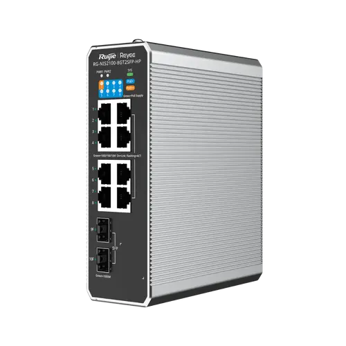 Комутатор Ruijie RG-NIS2100-8GT2SFP-HP,7xGb POE+,1xGb POE++,2xSFP,L2индустриален