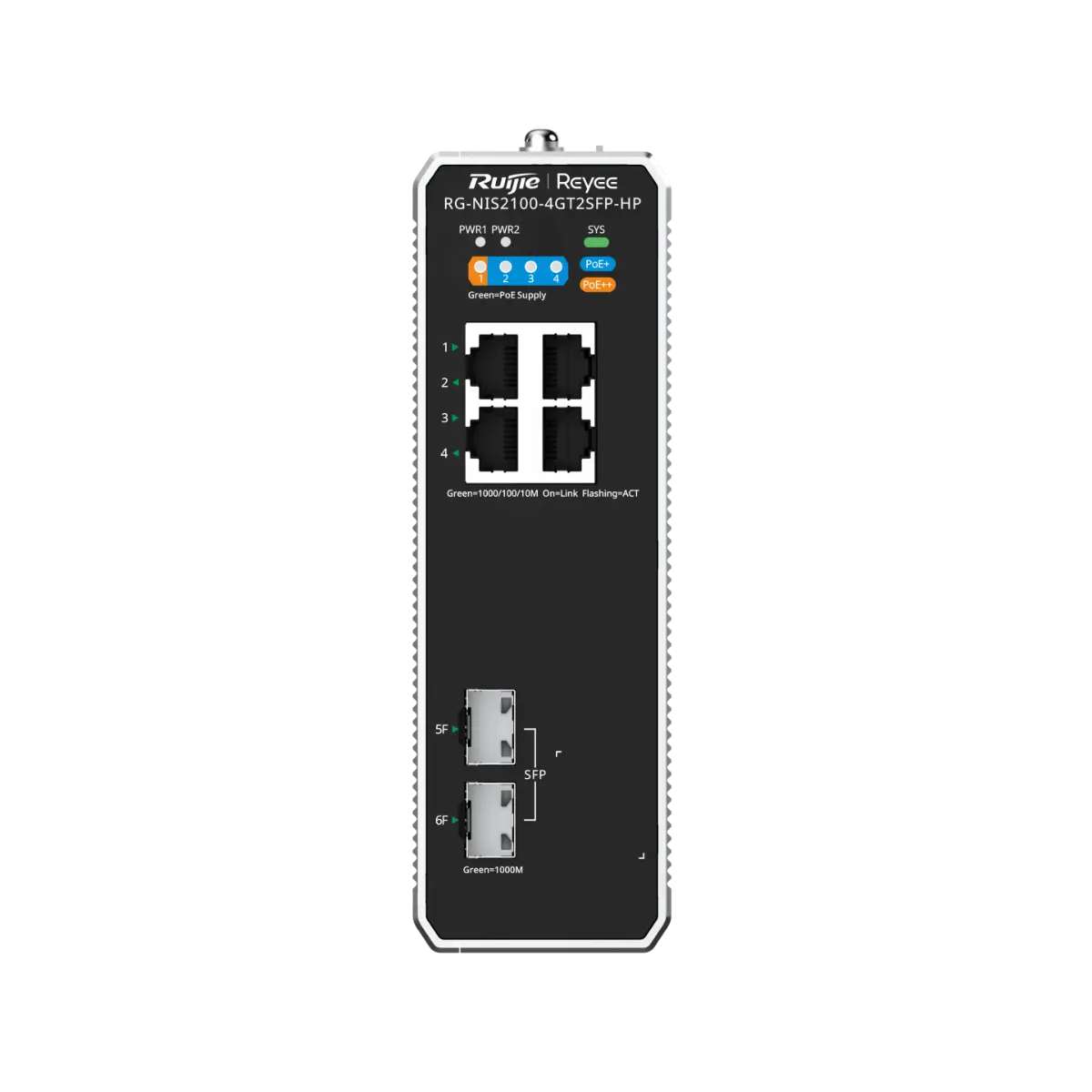 Комутатор Ruijie RG-NIS2100-4GT2SFP-HP,3xGb POE+,1xGb POE++,2xSFP,L2индустриален - image 3