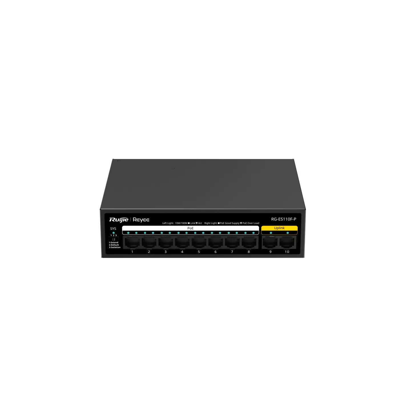 Комутатор Ruijie RG-ES110F-P, 8x10/100M, 2xGbE, PoE/PoE+, неуправляем, настолен