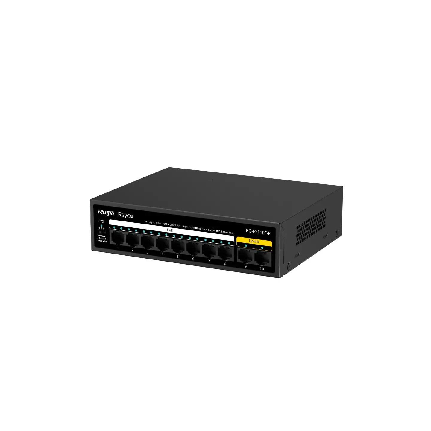 Комутатор Ruijie RG-ES110F-P, 8x10/100M, 2xGbE, PoE/PoE+, неуправляем, настолен - image 1