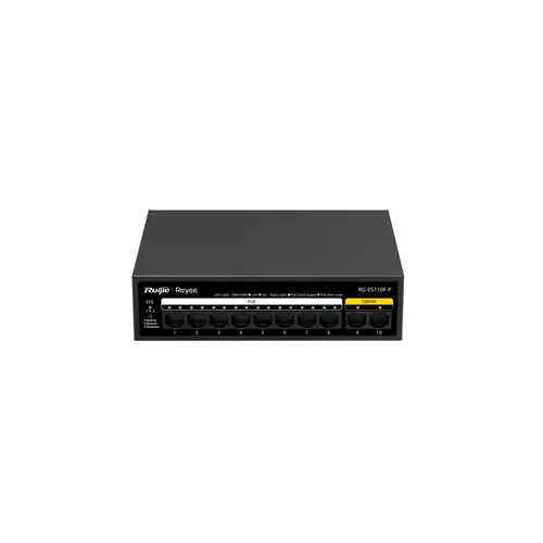 Комутатор Ruijie RG-ES110F-P, 8x10/100M, 2xGbE, PoE/PoE+, неуправляем, настолен