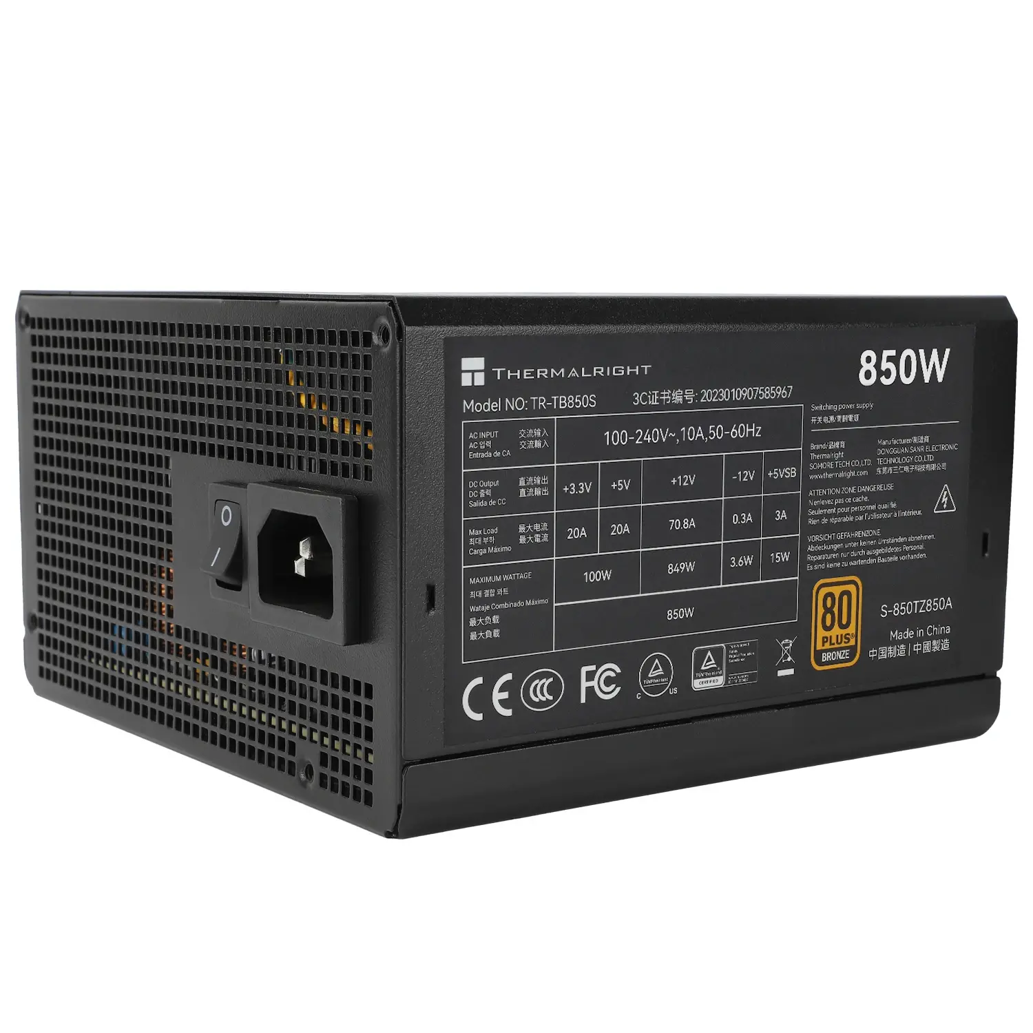 Thermalright sursă de alimentare PSU ATX 3.0 850W Bronze - TR-TB850S