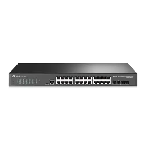 TP-Link SG3428 Omada 24-Port Gigabit L2+ Managed Switch with 4 SFP Slots, 24× Gigabit RJ45 ports and 4× Gigabit SFP slots, Omada APP, Static Routing, VLAN, ACL, QoS, IGMP Snooping, OAM, DDM, ERPS, Fanless, 1U, Zero-TouchProvisioning, ERPS