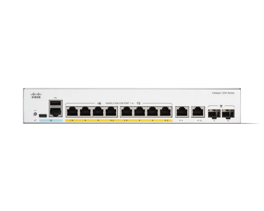 Комутатор, Cisco Catalyst 1200 8-port GE, PoE, Ext PS, 2x1G Combo