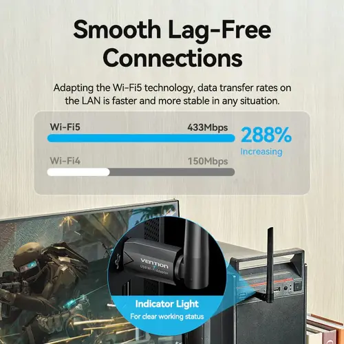 Vention безжичен адаптер WiFi USB adapter Dual Band, 650Mbps, Black - KDTB0 - image 10