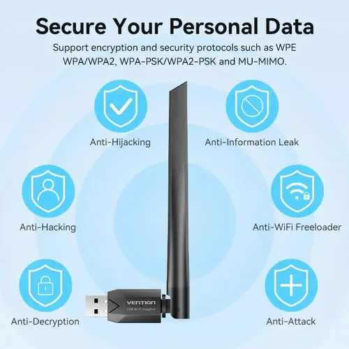 Vention безжичен адаптер WiFi USB adapter Dual Band, 650Mbps, Black - KDTB0 - image 12