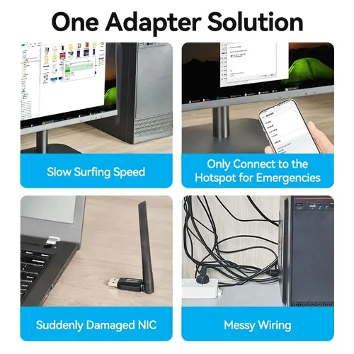 Vention безжичен адаптер WiFi USB adapter Dual Band, 650Mbps, Black - KDTB0 - image 3