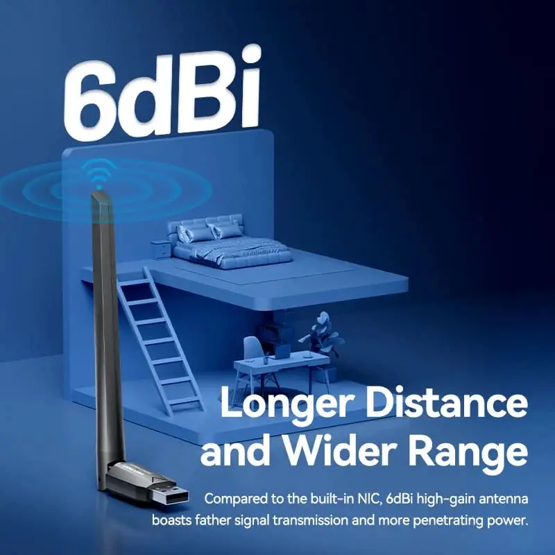Vention безжичен адаптер WiFi USB adapter Dual Band, 650Mbps, Black - KDTB0 - image 4