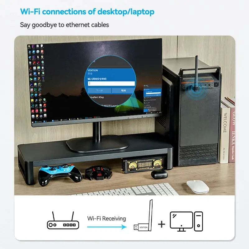 Vention безжичен адаптер WiFi USB adapter Dual Band, 650Mbps, Black - KDTB0 - image 7