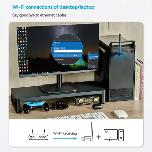 Vention безжичен адаптер WiFi USB adapter Dual Band, 650Mbps, Black - KDTB0 - image 7