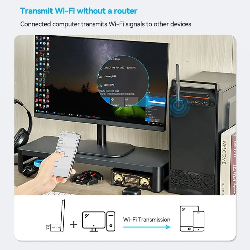 Vention безжичен адаптер WiFi USB adapter Dual Band, 650Mbps, Black - KDTB0 - image 8