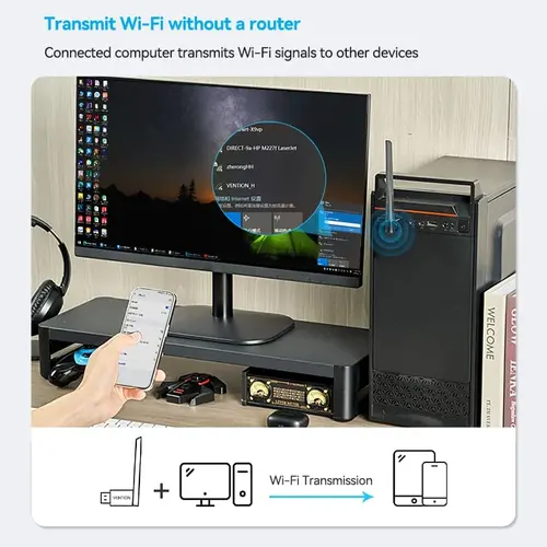 Vention безжичен адаптер WiFi USB adapter Dual Band, 650Mbps, Black - KDTB0 - image 8