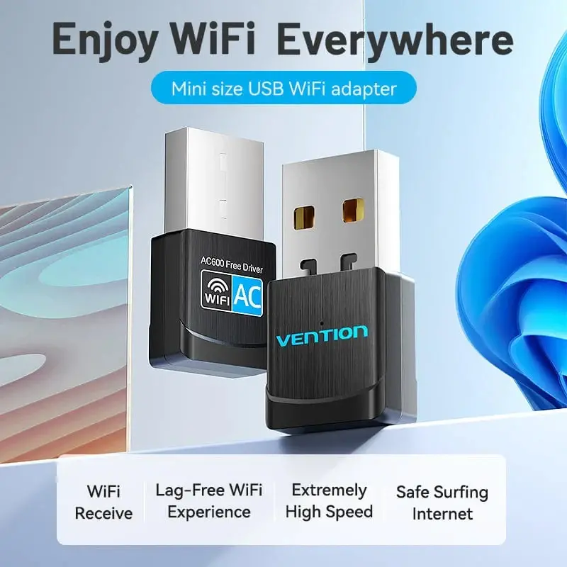 Vention adaptor wireless WiFi USB adapter Dual Band, 650Mbps, negru - KDSB0 - image 1