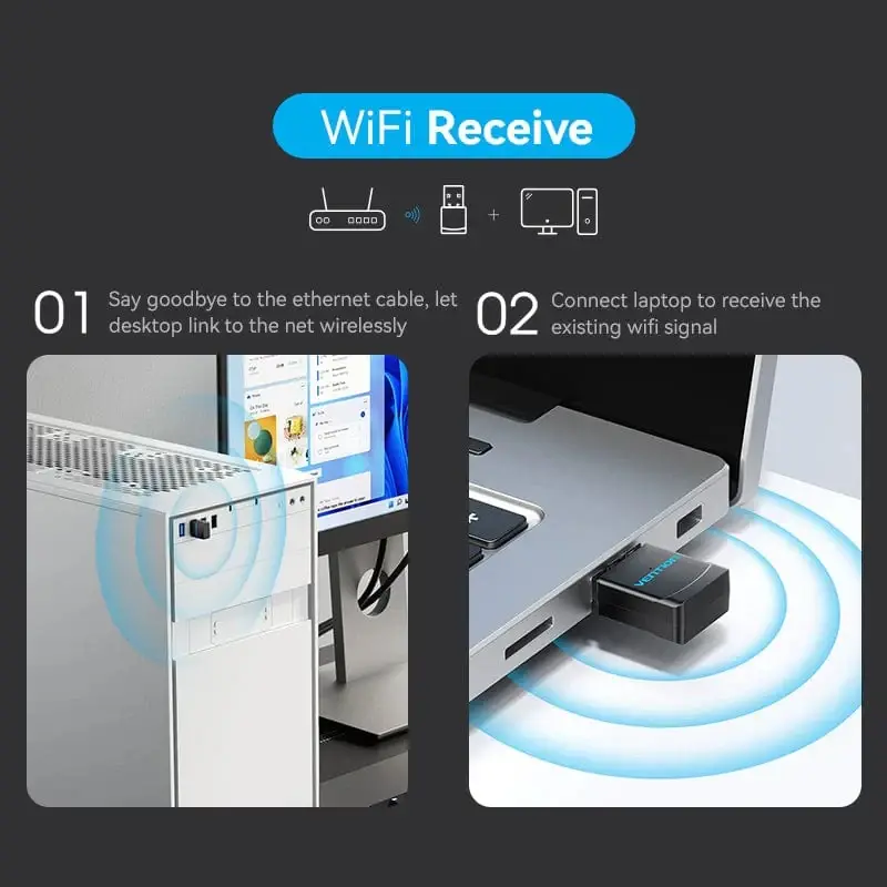 Vention adaptor wireless WiFi USB adapter Dual Band, 650Mbps, negru - KDSB0 - image 2