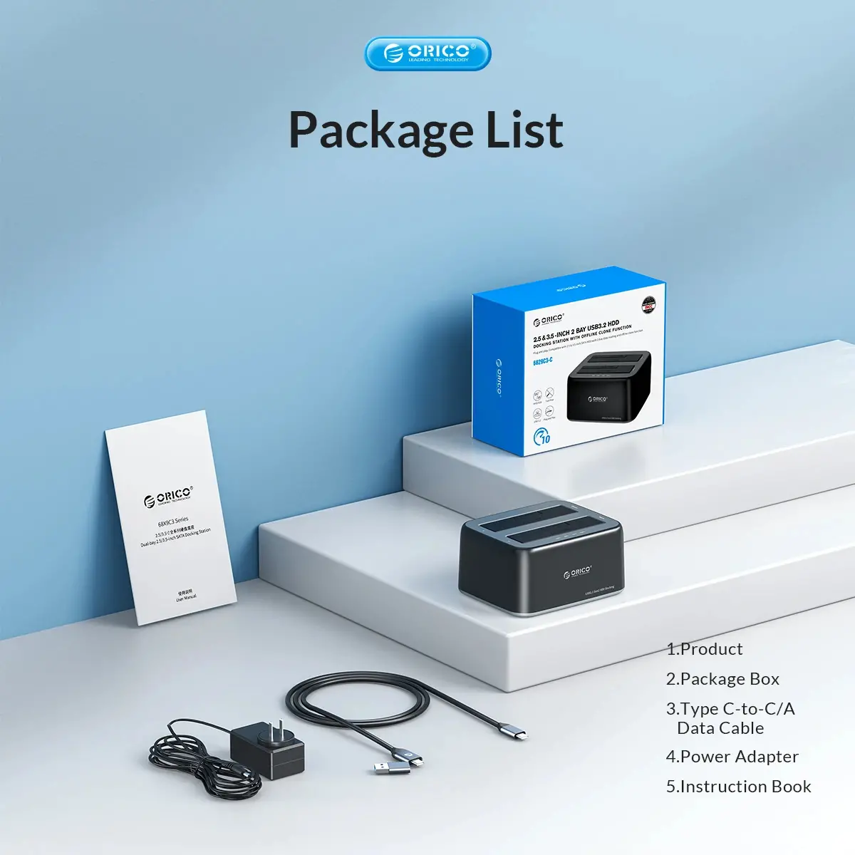 Orico stație de andocare Storage - HDD/SSD Dock - 2.5/3.5 inch USB-C/USB-A - 6819C3-V1 - image 3