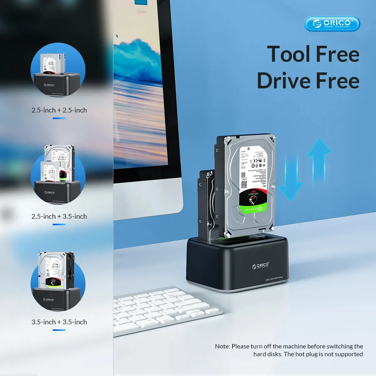 Orico докинг станция Storage - HDD/SSD Dock - 2.5/3.5 inch USB-C/USB-A - 6819C3-V1 - image 4