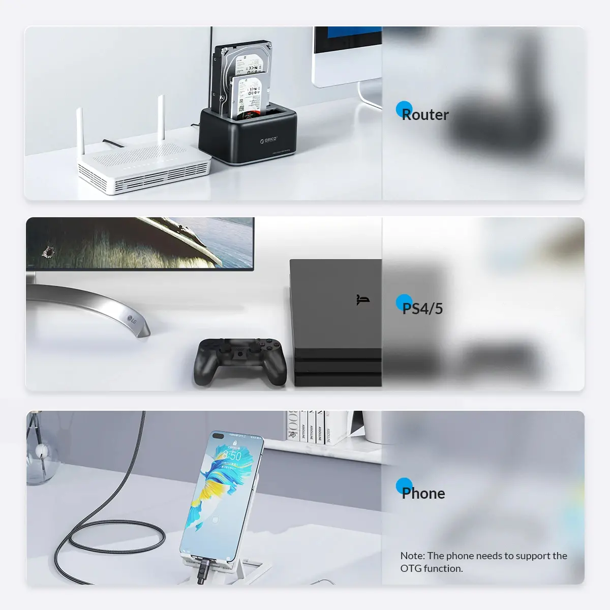 Orico докинг станция Storage - HDD/SSD Dock - 2.5/3.5 inch USB-C/USB-A - 6819C3-V1 - image 6