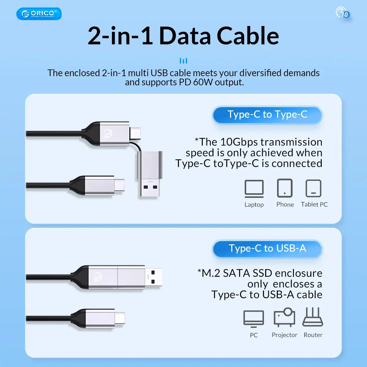 Orico докинг станция Storage - HDD/SSD Dock - 2 BAY Offline Clone 2.5/3.5 USB-C/USB-A - 6626C3-C-V1 - image 10