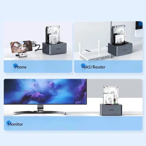 Orico докинг станция Storage - HDD/SSD Dock - 2 BAY Offline Clone 2.5/3.5 USB-C/USB-A - 6626C3-C-V1 - image 12