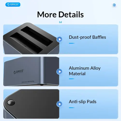 Orico докинг станция Storage - HDD/SSD Dock - 2 BAY Offline Clone 2.5/3.5 USB-C/USB-A - 6626C3-C-V1 - image 14