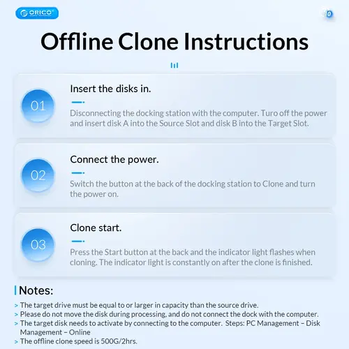 Orico докинг станция Storage - HDD/SSD Dock - 2 BAY Offline Clone 2.5/3.5 USB-C/USB-A - 6626C3-C-V1 - image 18
