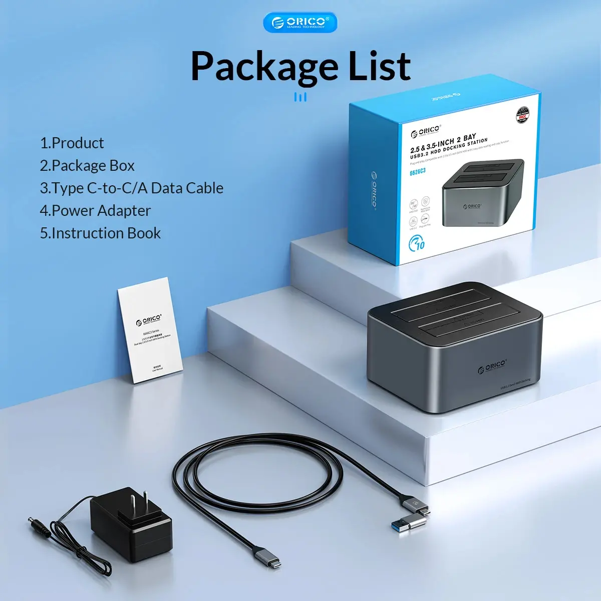 Orico docking station Storage - HDD/SSD Dock - 2 θέσεων Offline Clone 2.5/3.5 USB-C/USB-A - 6626C3-C-V1 - image 4