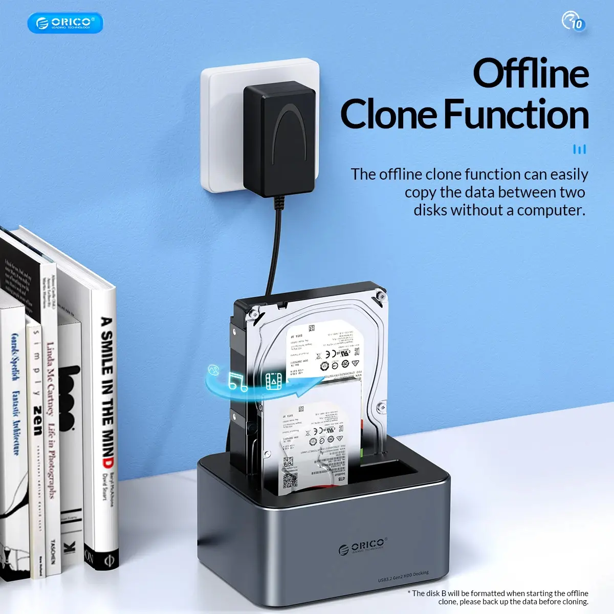 Orico докинг станция Storage - HDD/SSD Dock - 2 BAY Offline Clone 2.5/3.5 USB-C/USB-A - 6626C3-C-V1 - image 5