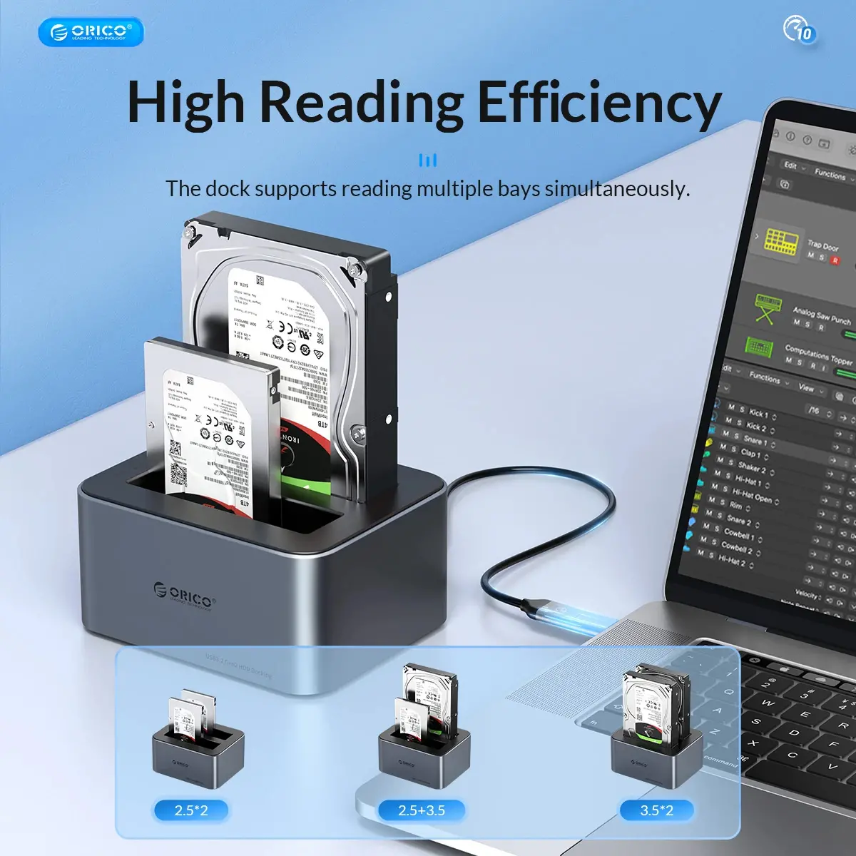 Orico докинг станция Storage - HDD/SSD Dock - 2 BAY Offline Clone 2.5/3.5 USB-C/USB-A - 6626C3-C-V1 - image 8
