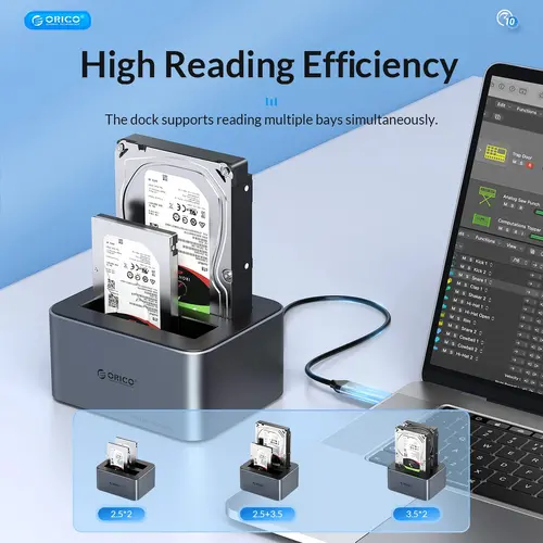 Orico докинг станция Storage - HDD/SSD Dock - 2 BAY Offline Clone 2.5/3.5 USB-C/USB-A - 6626C3-C-V1 - image 8