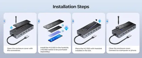 Orico stație de andocare portabilă M.2 SATA/NVMe - HDMI, USB3.2-A x 1, USB-C (10Gbps) x 1, USB-C (PD100W), USB2.0-A x 2, LAN - OM28PR-G2-BK - 11