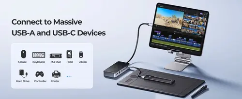Orico σταθμός σύνδεσης φορητός M.2 SATA/NVMe - HDMI, USB3.2-A x 1, USB-C (10Gbps) x 1, USB-C (PD100W), USB2.0-A x 2, LAN - OM28PR-G2-BK - 12