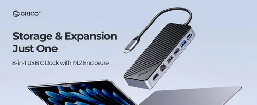 Orico stație de andocare portabilă M.2 SATA/NVMe - HDMI, USB3.2-A x 1, USB-C (10Gbps) x 1, USB-C (PD100W), USB2.0-A x 2, LAN - OM28PR-G2-BK - 3