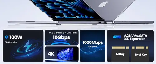 Orico докинг станция Portable Docking station M.2 SATA/NVMe - HDMI, USB3.2-A x 1, USB-C (10Gbps) x 1,USB-C (PD100W), USB2.0-A x 2, LAN - OM28PR-G2-BK - image 3