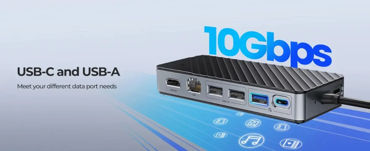 Orico σταθμός σύνδεσης φορητός M.2 SATA/NVMe - HDMI, USB3.2-A x 1, USB-C (10Gbps) x 1, USB-C (PD100W), USB2.0-A x 2, LAN - OM28PR-G2-BK - image 4