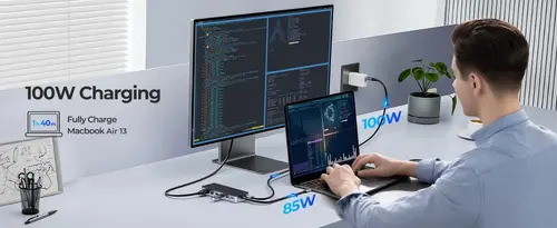 Orico докинг станция Portable Docking station M.2 SATA/NVMe - HDMI, USB3.2-A x 1, USB-C (10Gbps) x 1,USB-C (PD100W), USB2.0-A x 2, LAN - OM28PR-G2-BK - image 6