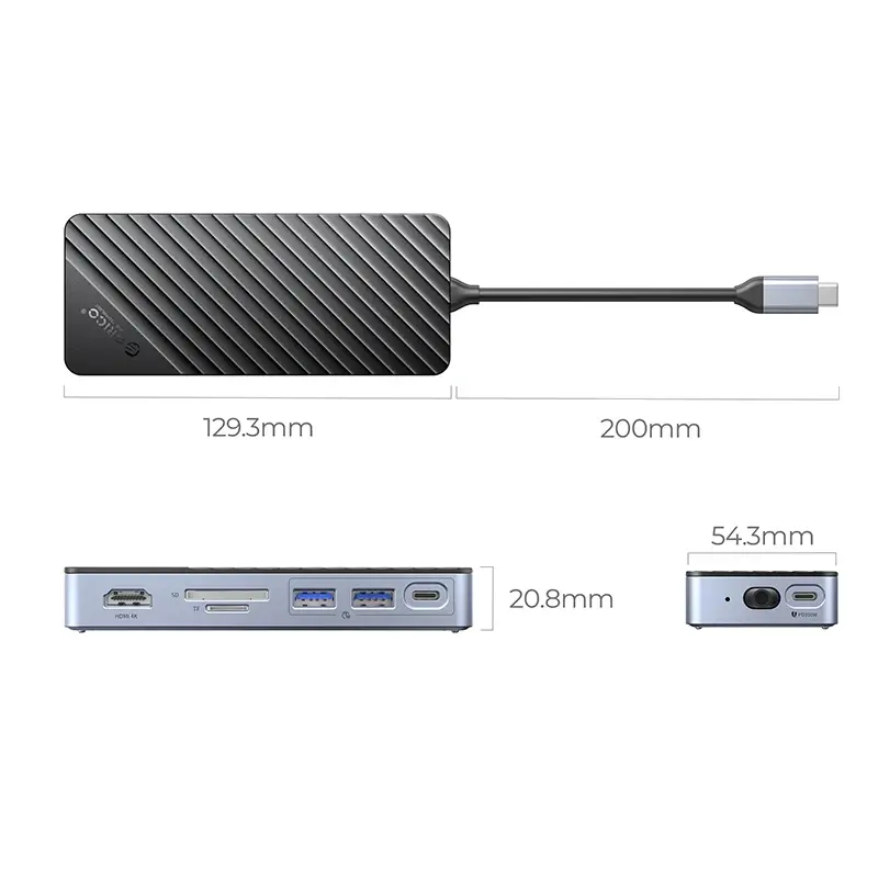 Orico докинг станция Portable Docking station M.2 SATA/NVMe - HDMI, USB3.2-A x 2, USB-C (10Gbps) x 1,USB-C (PD100W), SD/TF - OM28P-G2-BK - image 1