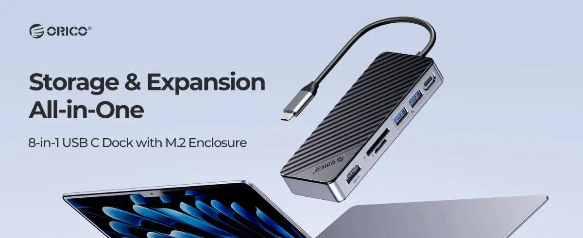 Orico докинг станция Portable Docking station M.2 SATA/NVMe - HDMI, USB3.2-A x 2, USB-C (10Gbps) x 1,USB-C (PD100W), SD/TF - OM28P-G2-BK - image 2