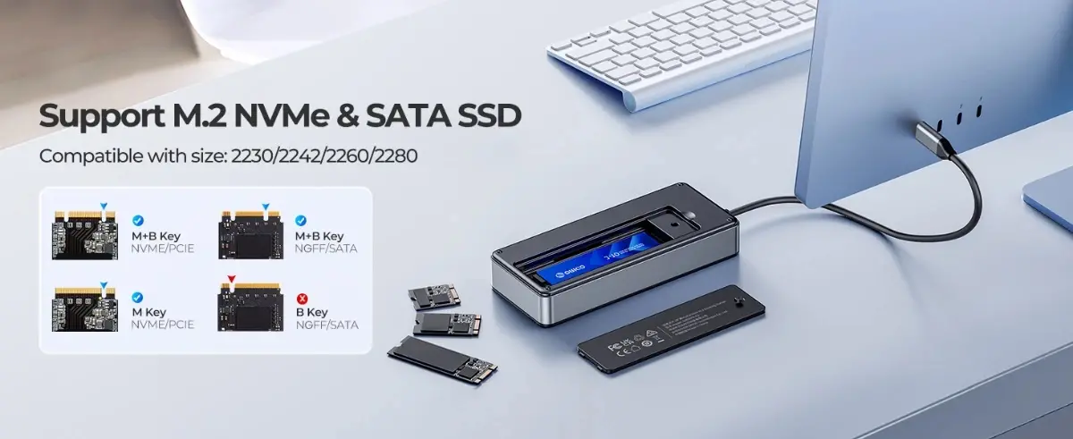Orico докинг станция Portable Docking station M.2 SATA/NVMe - HDMI, USB3.2-A x 2, USB-C (10Gbps) x 1,USB-C (PD100W), SD/TF - OM28P-G2-BK - image 5