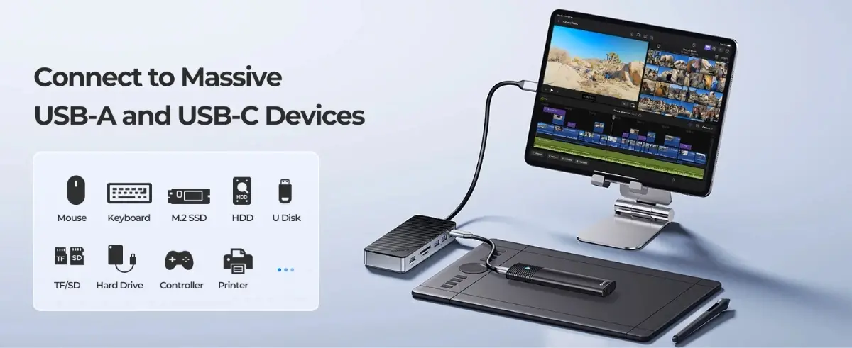 Orico докинг станция Portable Docking station M.2 SATA/NVMe - HDMI, USB3.2-A x 2, USB-C (10Gbps) x 1,USB-C (PD100W), SD/TF - OM28P-G2-BK - image 8