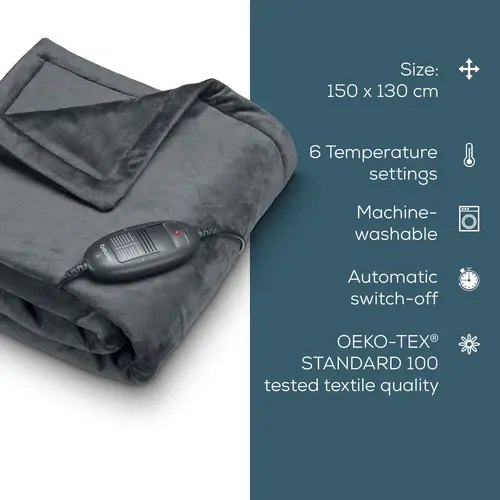 Термоподложка, Beurer HD 74 Cosy Dark Gray Heated Overblanket, LE 2024 - image 7